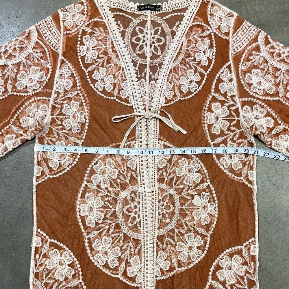 Ana & Rose Floral Copper Sheer Lace Open Front Kimono Duster Cardigan Boho - Picture 8 of 11